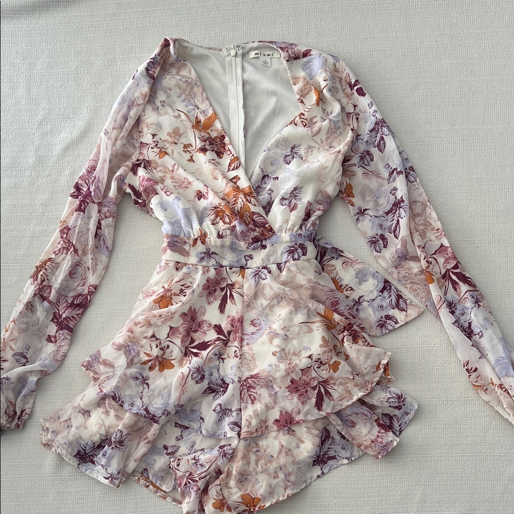 Miami Floral Long Sleeve Romper - Purple and Orange